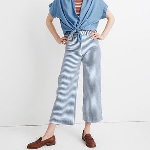 Madewell Emmett Wide-Leg Crop Pants in Herringbone Railroad Stripe